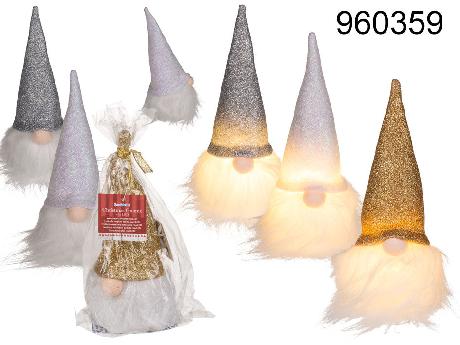 Out Of The Blue, Fabric Christmas Gnome 18 X 7 Cm With Led 960359 Gold