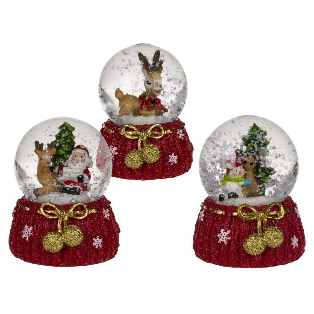 Out Of The Blue, Polyresin Snow Globe 4Cm With Reindeer & Santa On Red Base 950141 Red