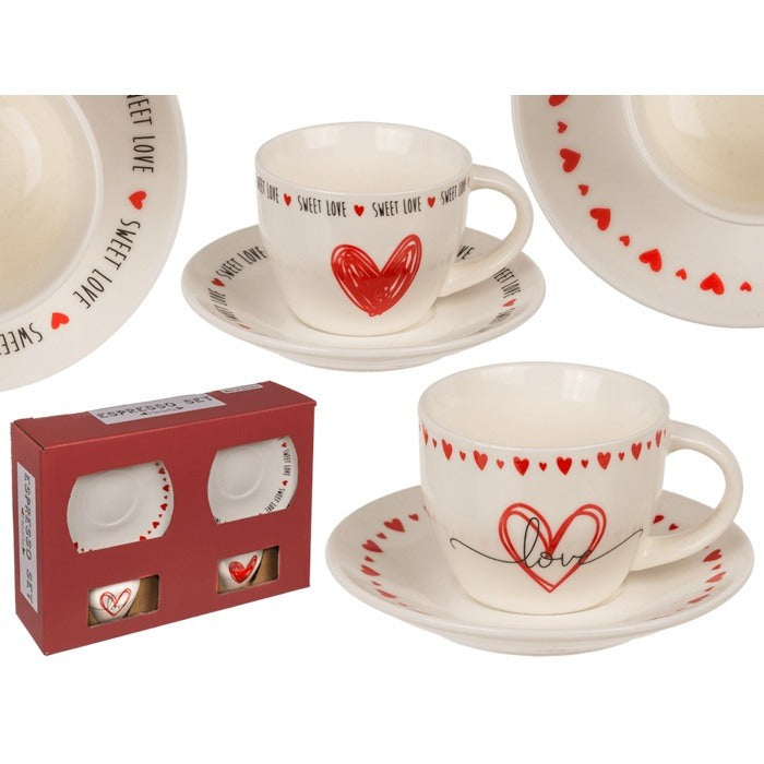 Out Of The Blue, New Bone China Espresso Set Hearts, For 2, 4 Pcs#78/8427.