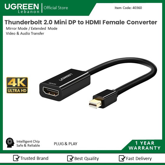 Ugreen, Thunderbolt 2.0 4K Mini Dp To Hdmi Female Converter Ugreen Md112 - 40360