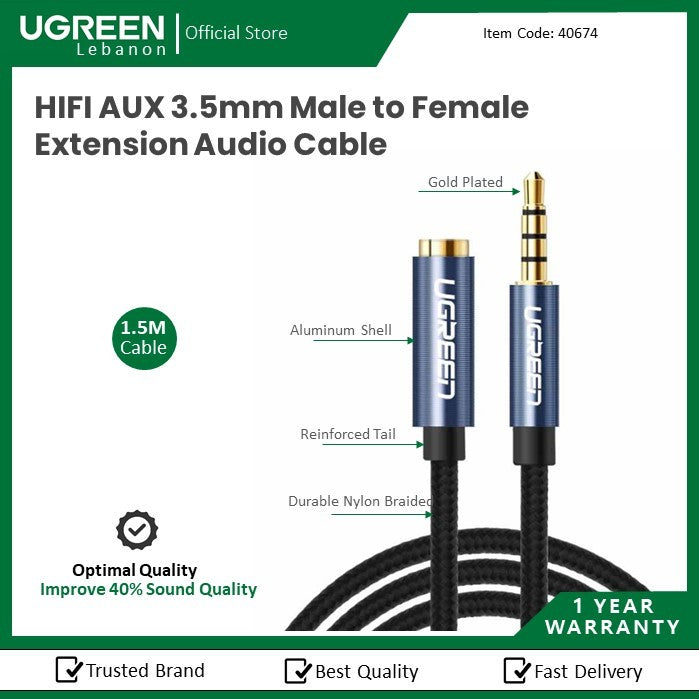 Ugreen, 3.5Mm Male To Female Extension Audio Cable - Nylon Braided Ugreen Av118 - 40674