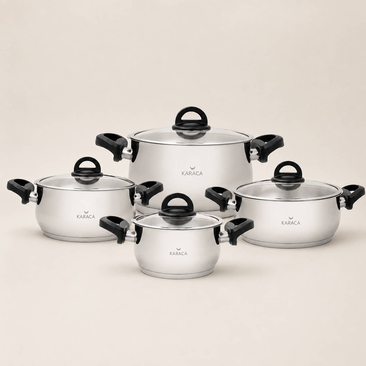 Karaca Florya Antibacterial Stainless Steel Cookware Set Black – 8 Pieces, 153.03.08.0416