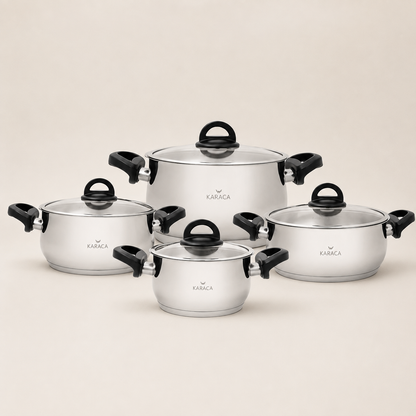 Karaca Florya Antibacterial Stainless Steel Cookware Set Black – 8 Pieces, 153.03.08.0416