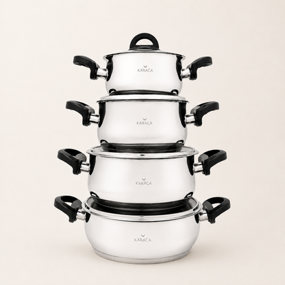 Karaca Florya Antibacterial Stainless Steel Cookware Set Black – 8 Pieces, 153.03.08.0416