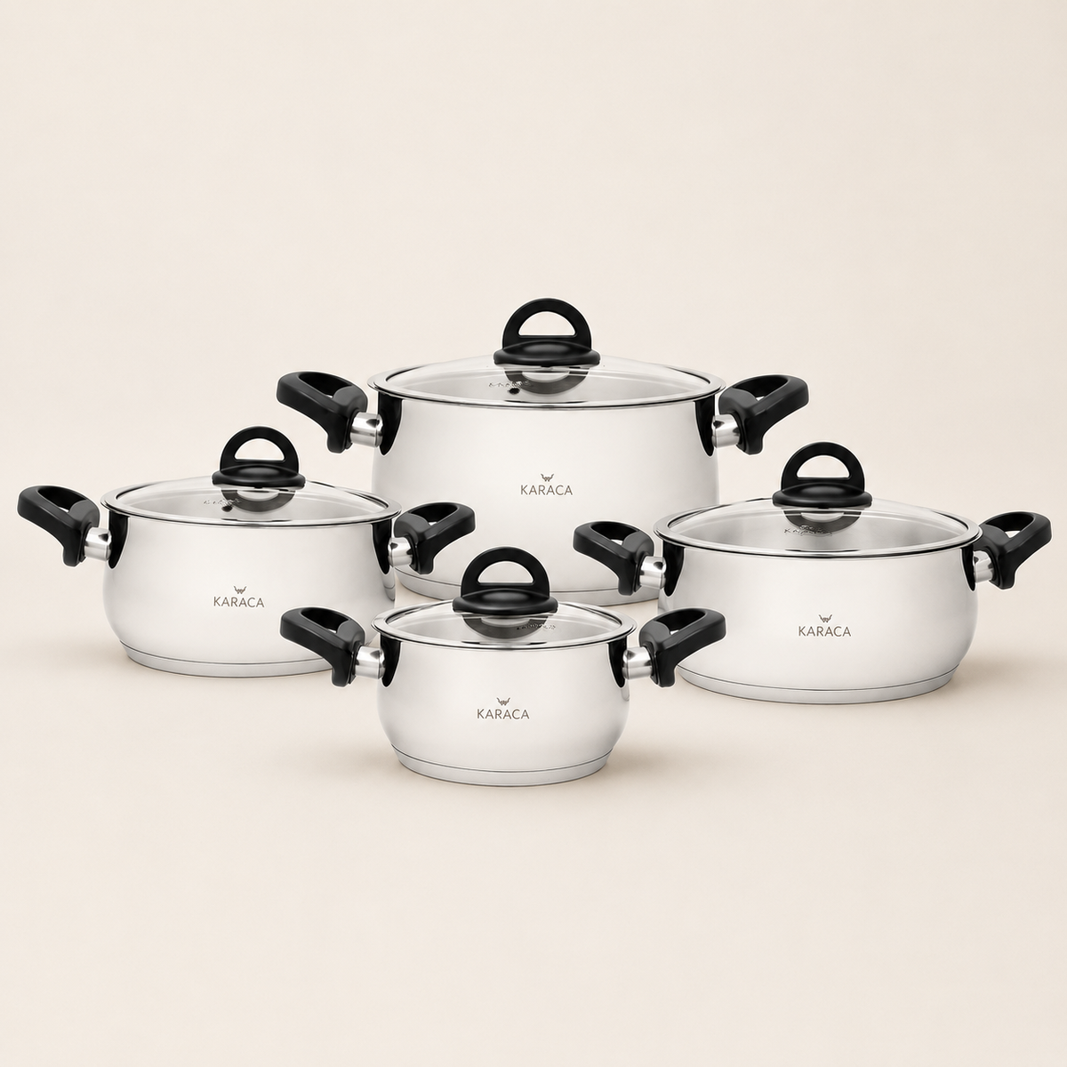 Karaca Florya Antibacterial Stainless Steel Cookware Set Black – 8 Pieces, 153.03.08.0416