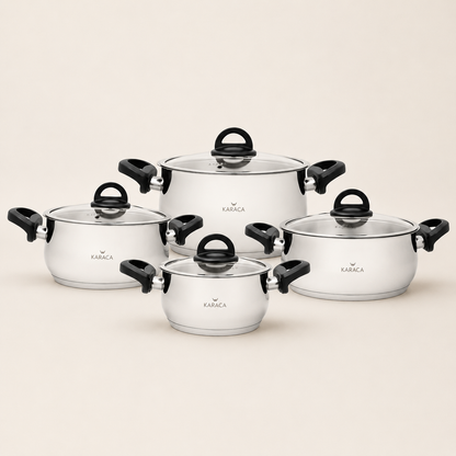 Karaca Florya Antibacterial Stainless Steel Cookware Set Black – 8 Pieces, 153.03.08.0416