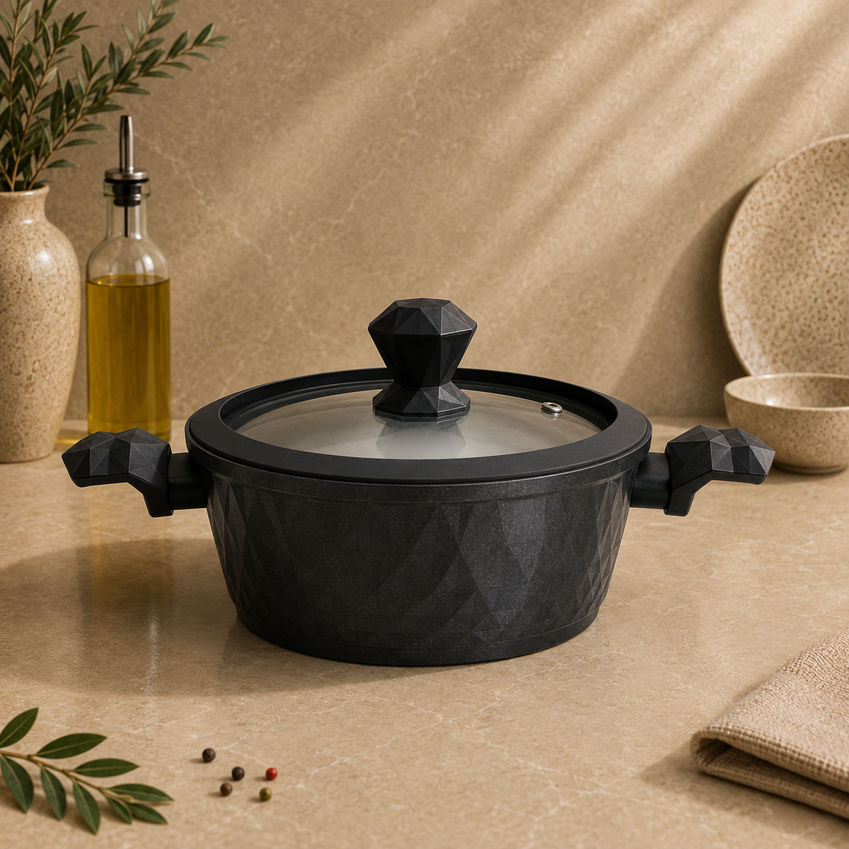 Karaca BioDiamond Non-Stick Antibacterial Handle Induction Stockpot 24 cm, 153.03.08.0423