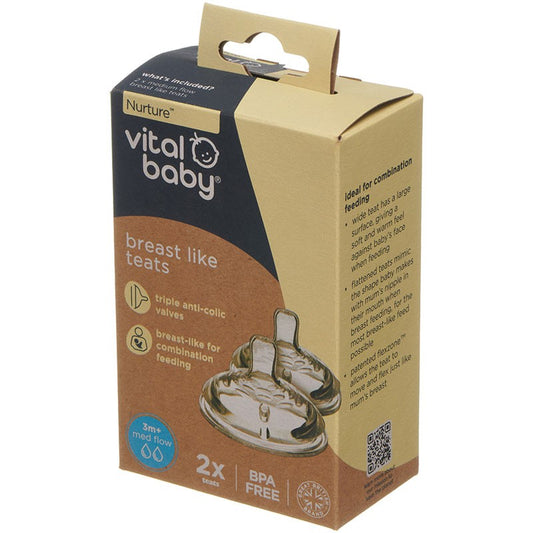 Vital Baby, Nurture Breast Like Teats 2pk- Med Flow