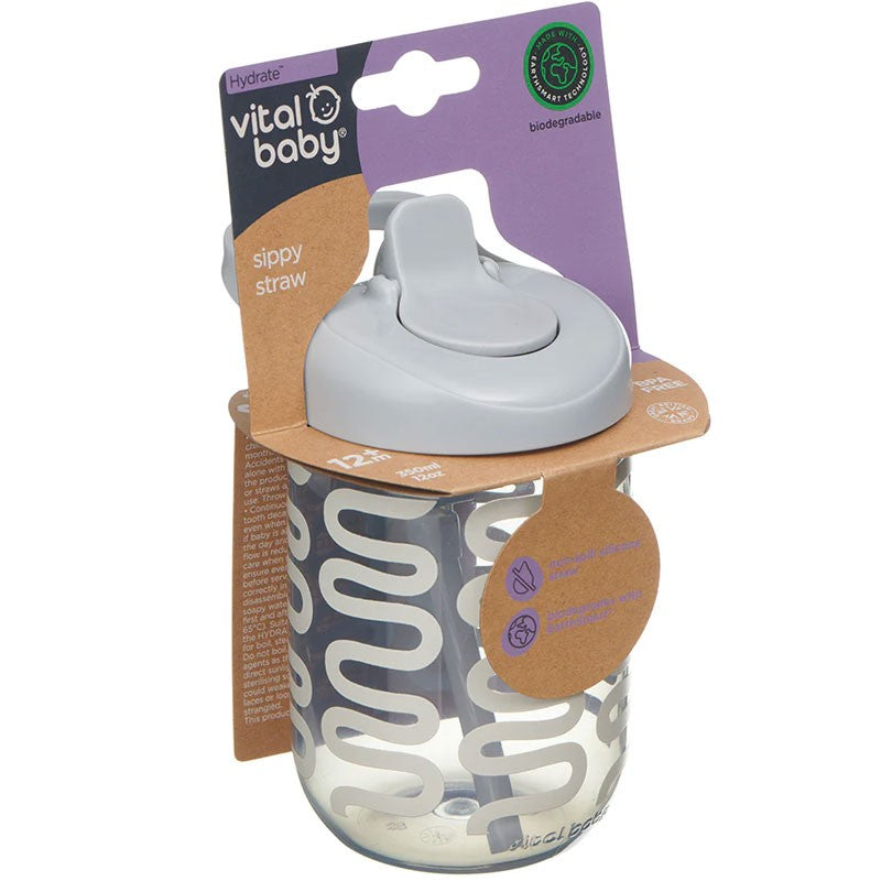 Vital Baby, Hydrate Sippy Straw 350ml- Natural Sky Grey