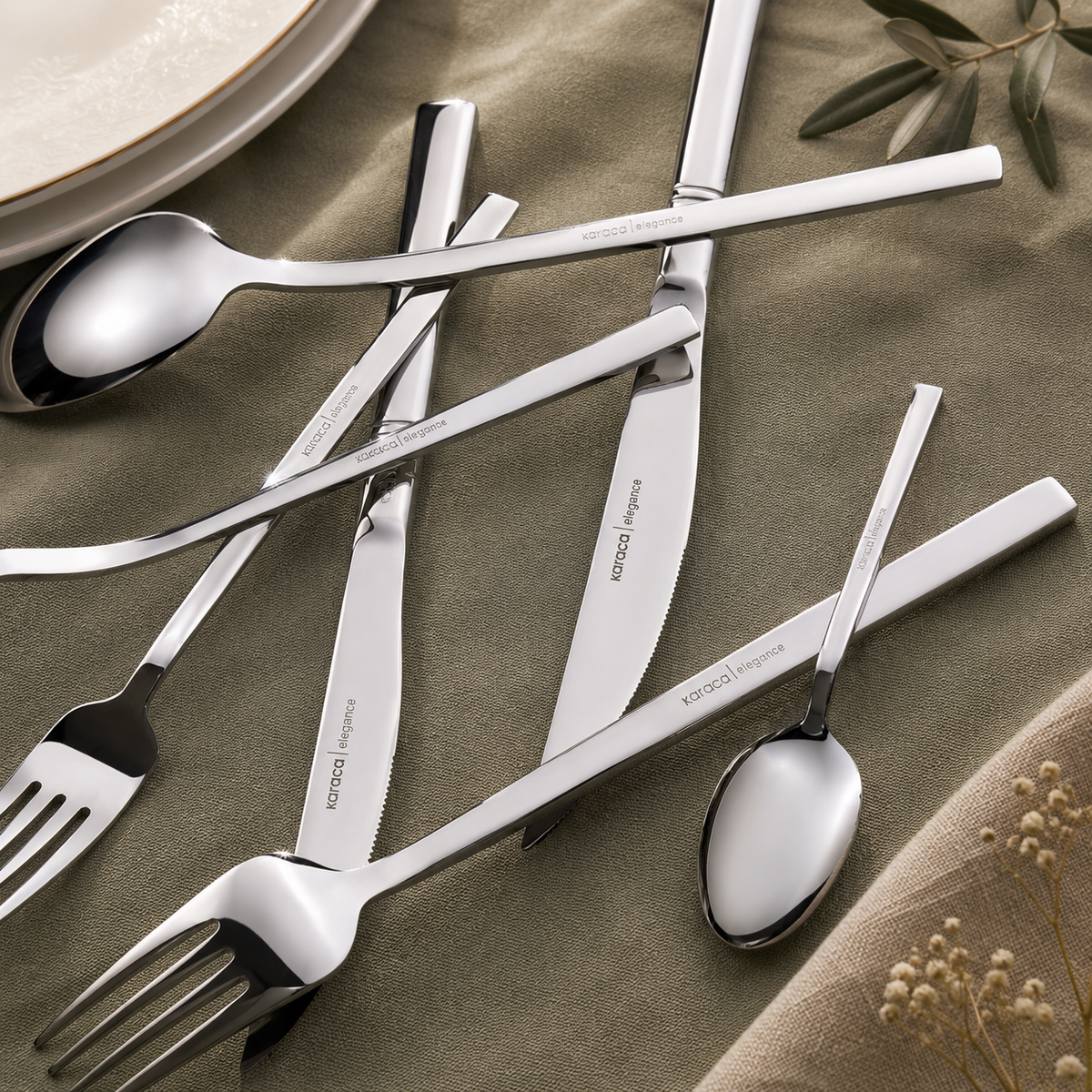 Karaca Elegance Nil Platinum 84-Piece Cutlery Set for 12 People, 153.03.08.4554