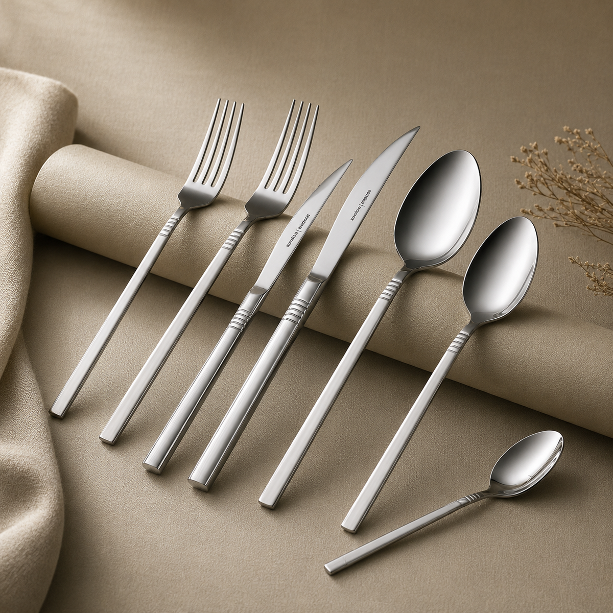 Karaca Elegance Nil Platinum 84-Piece Cutlery Set for 12 People, 153.03.08.4554