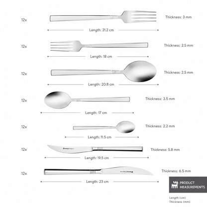 Karaca Elegance Nil Platinum 84-Piece Cutlery Set for 12 People, 153.03.08.4554