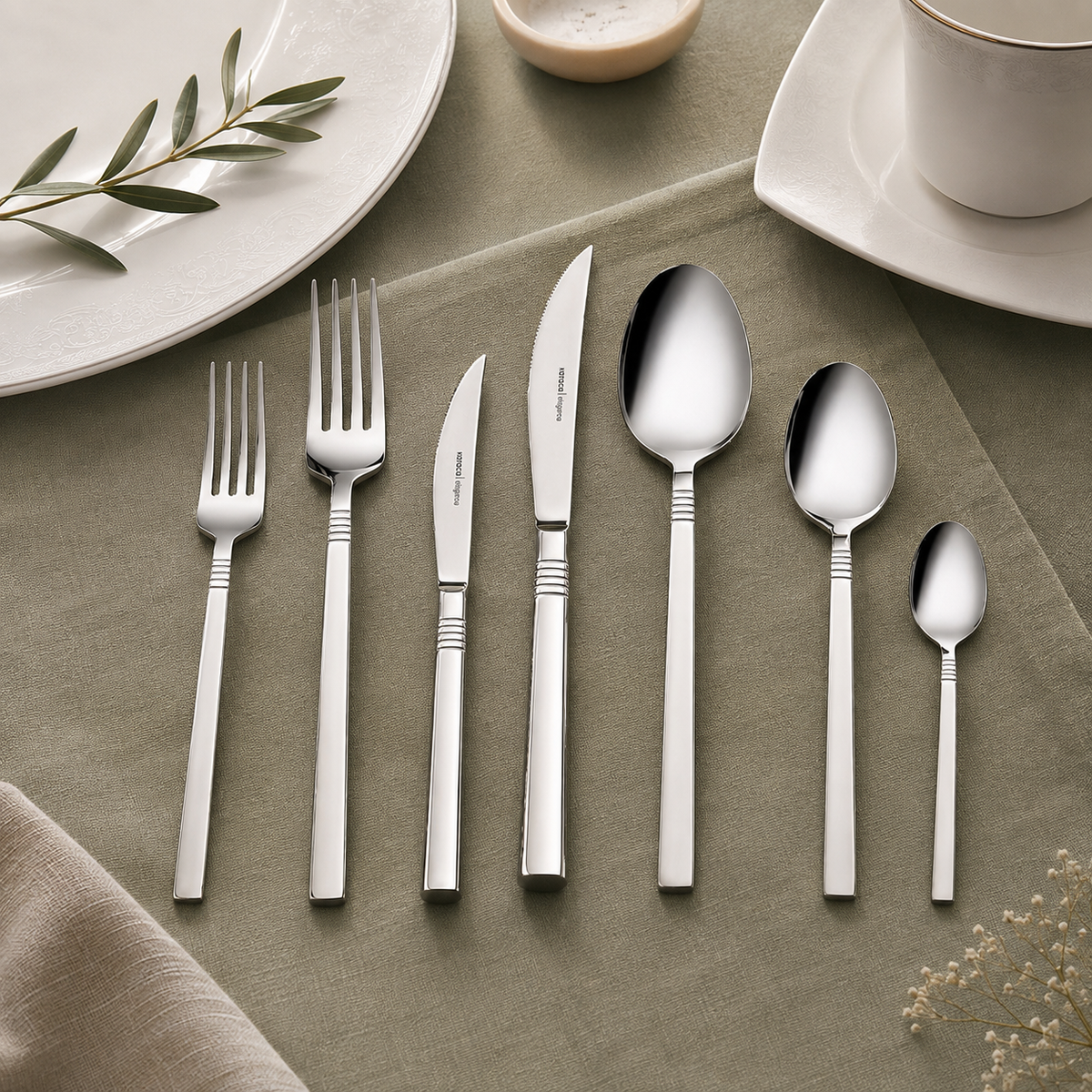 Karaca Elegance Nil Platinum 84-Piece Cutlery Set for 12 People, 153.03.08.4554