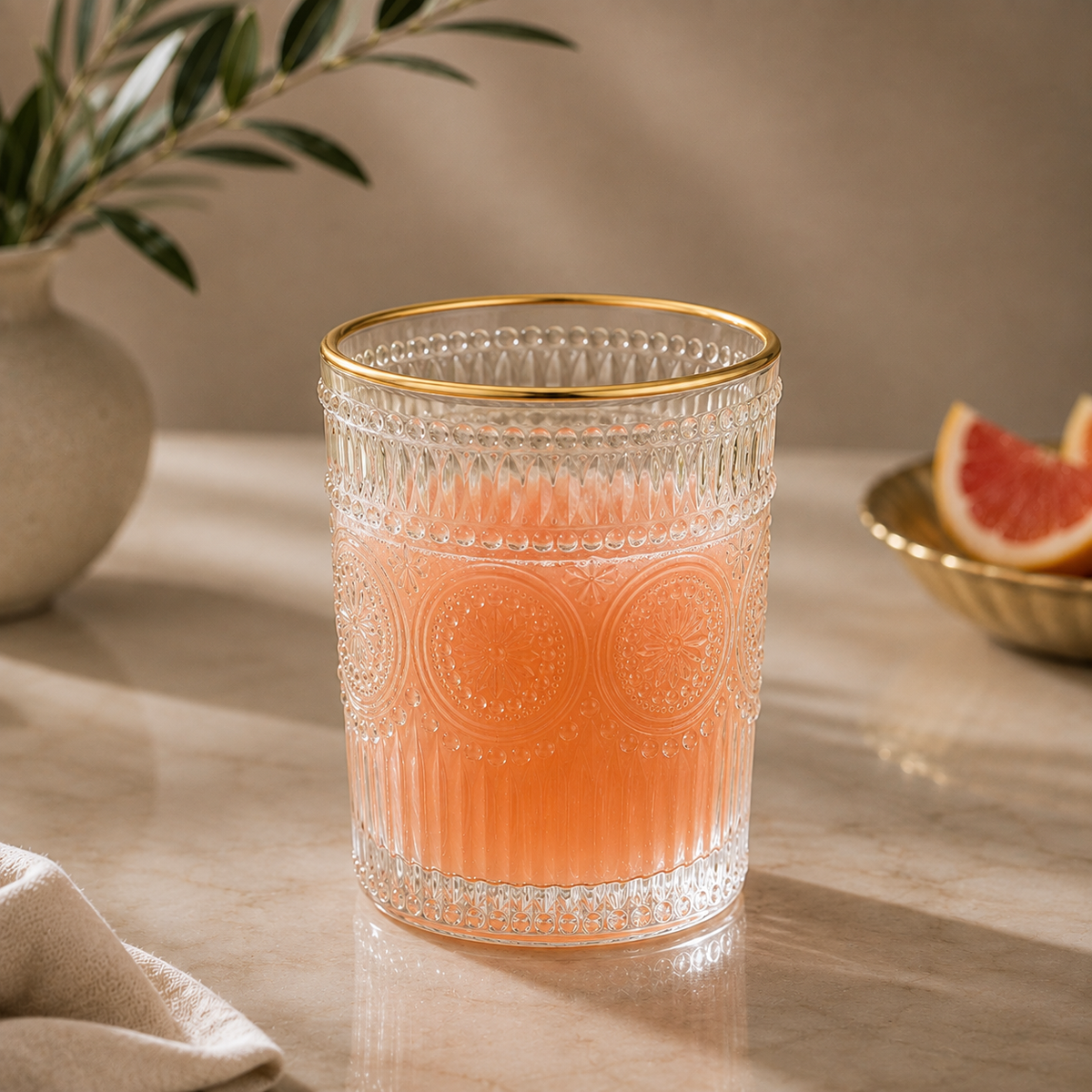 Karaca Sunflower 6-Piece Gold Water Glass Set – 332 ml, 153.03.08.4347