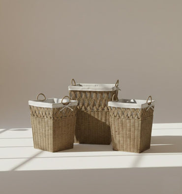 Boho Woven Storage Organizer Set, 3-Piece with Removable Fabric Liners, SK975