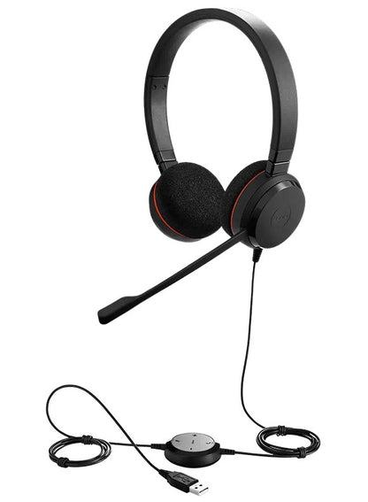 Jabra, Evolve 20 MS Stereo USB-A Corded Headphones for Music & Voice, Wired Headphones for VoIP Softphone with Passive Noise Cancellation - USB-Cable with Controller - foam earcushion, Black