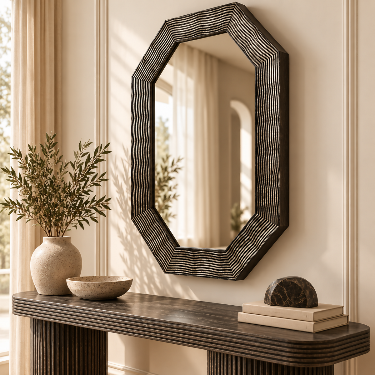 Noir Octagonal Statement Wall Mirror | QC5198