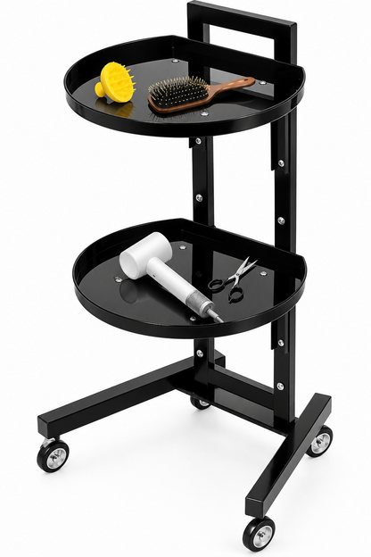 La Perla Tech, 2 Tiers Movable Adjustable Salon Tray Station Hairdressing Service Salon Trolley W/Accessory Black With 4 Universal Wheels