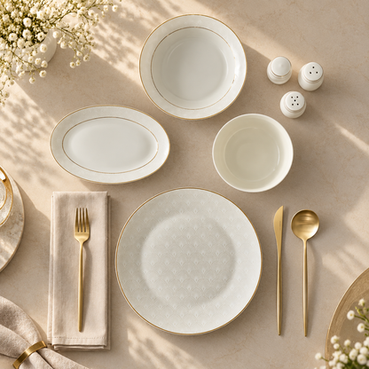 Karaca Elegance Bone Mandarin 53-Piece Dinner Set – 12 Person Gold Luxury Collection, 8683650360513