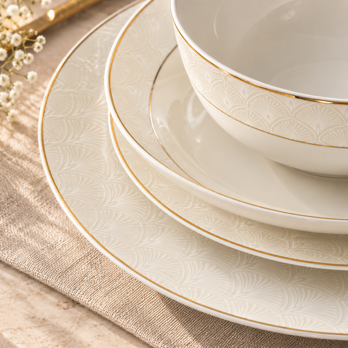 Karaca Elegance Bone Mandarin 53-Piece Dinner Set – 12 Person Gold Luxury Collection, 8683650360513
