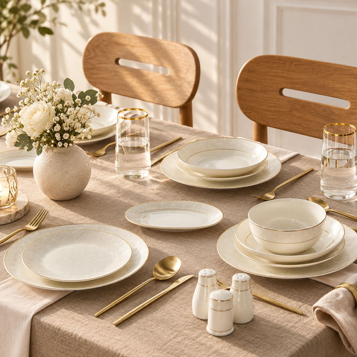 Karaca Elegance Bone Mandarin 53-Piece Dinner Set – 12 Person Gold Luxury Collection, 8683650360513