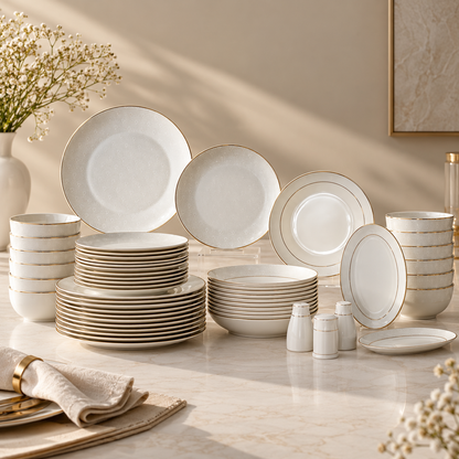 Karaca Elegance Bone Mandarin 53-Piece Dinner Set – 12 Person Gold Luxury Collection, 8683650360513