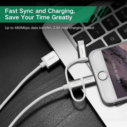 Ugreen, Mfi, Apple Certified Cable Usb To 3 In1 Lightning + Type C + Micro Usb - Nylon Braided & Aluminum Body Ugreen Us186 - 50203
