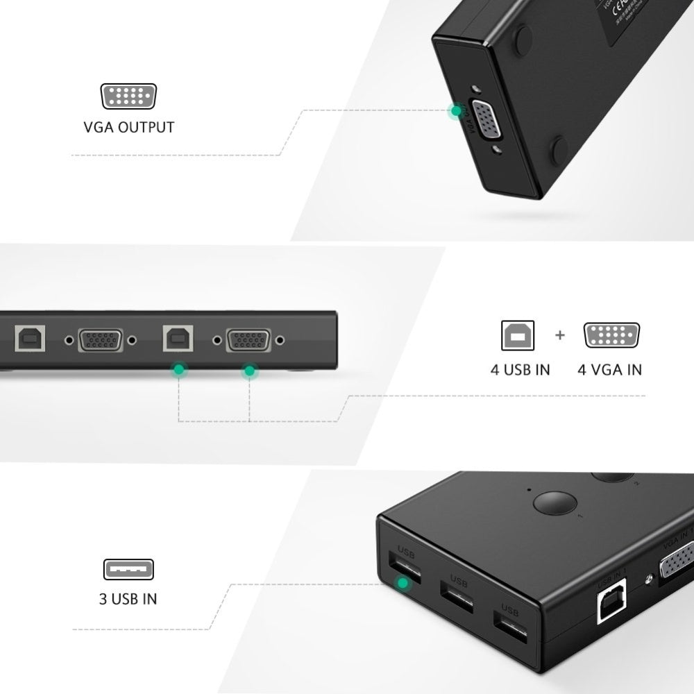 Ugreen, 4 Ports Kvm Switch Box (Vga*4 & Usb *4) Control 4 Computers Using A Single Device Ugreen Cm154 - 50280