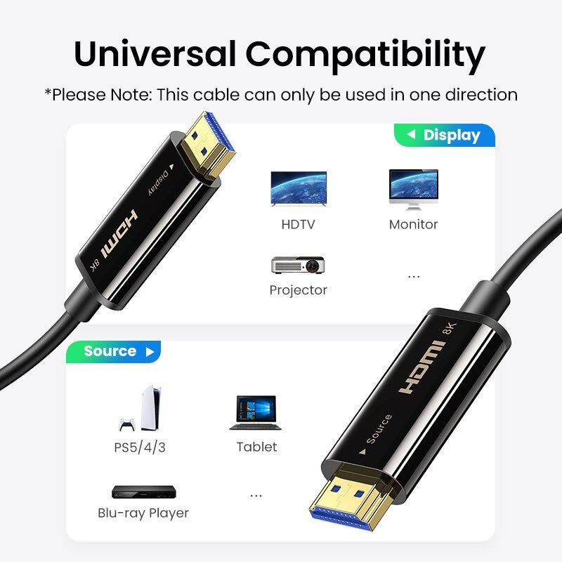 Ugreen, 8K Hdmi 2.1 Male To Male Fiber Optic Cable, Premium Quality, Durable Design & Excellent Flexibility Ugreen Hd141 - 50400 - 50500