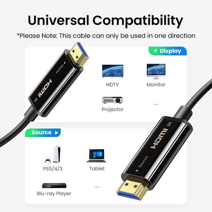 Ugreen, 8K Hdmi 2.1 Male To Male Fiber Optic Cable, Premium Quality, Durable Design & Excellent Flexibility Ugreen Hd141 - 50400 - 50500