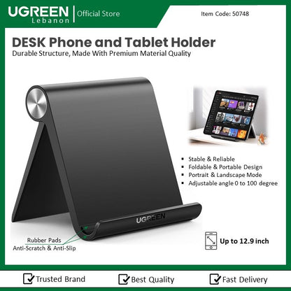 Ugreen, Multi-Angle Phone And Tablet Stand & Foldable Holder, High Quality (Black) Ugreen Lp115 - 50748