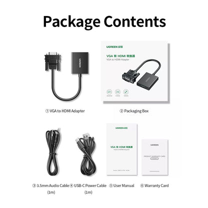 Ugreen, Vga To Hdmi Adapter Cable With 3.5Mm Audio Full Hd And Usb-C Power Port Ugreen Cm513 - 50945