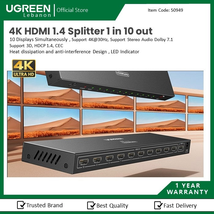 Ugreen, Hdmi 1 In X10 Out Splitter Ugreen Cm514 - 50949Eu
