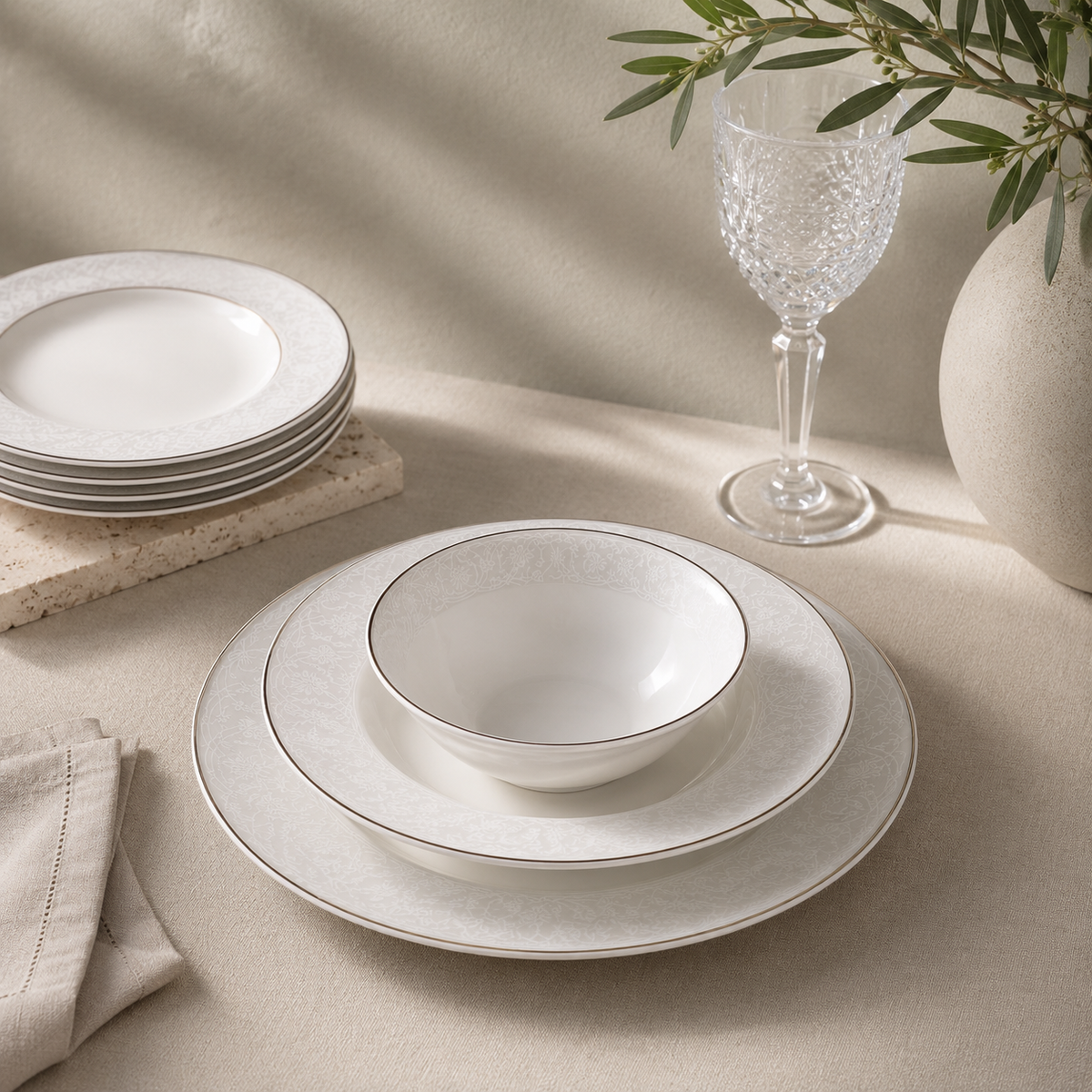 Karaca Elegance Bone Nola 24-Piece Dinner Set for 6 People, 153.09.01.8981