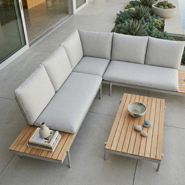 Corner Outdoor Sofa Set (L-Shape Design) with Side Tables & Coffee Table - Aluminum & Teak, 5294