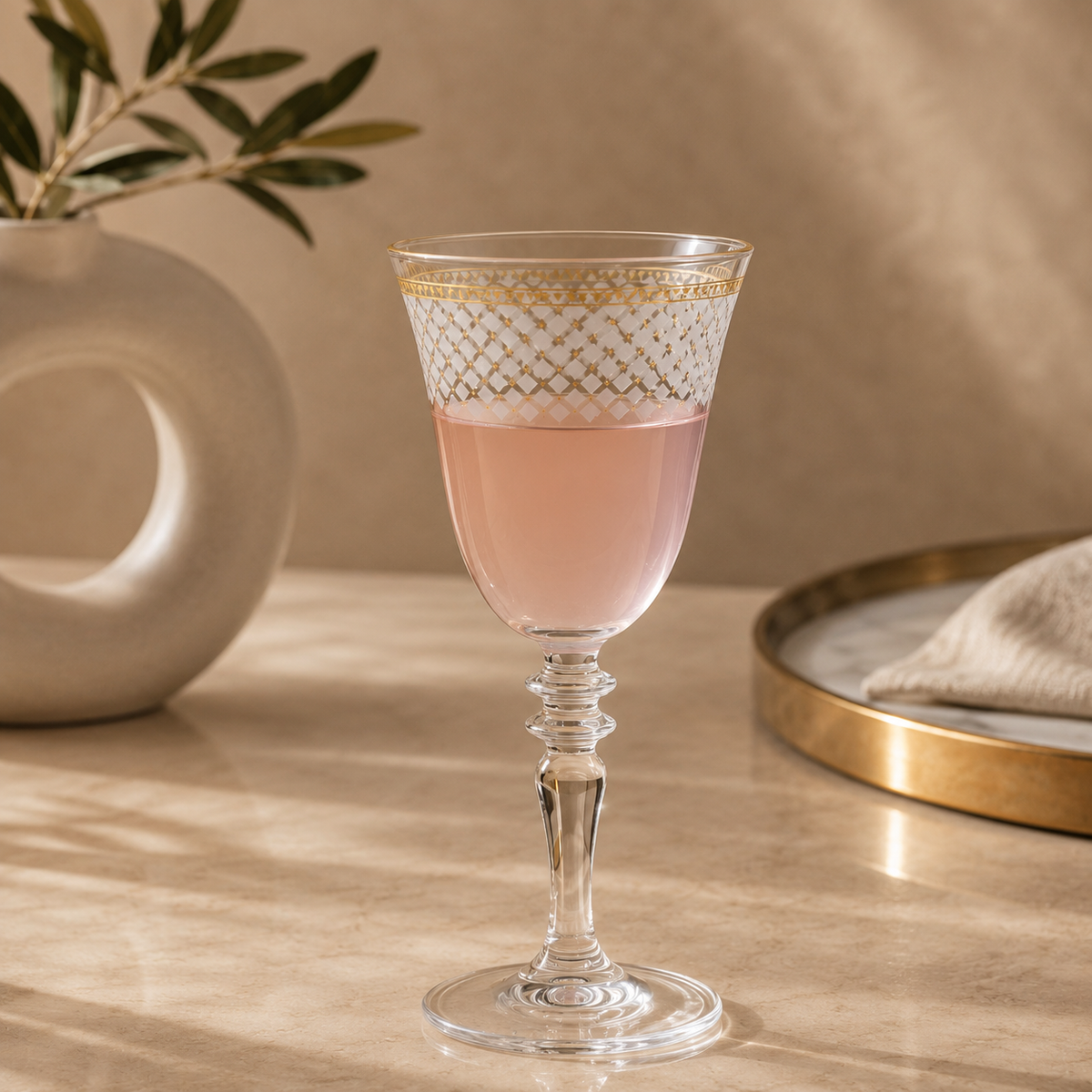 Karaca Block 6-Piece Wine Glass Set | White and Gold Luxury Edition, 153.09.01.8425