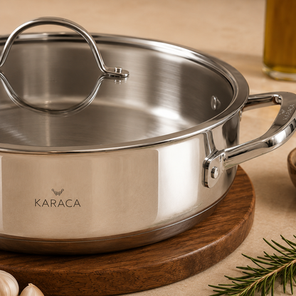 Karaca 3Ply PowerSteel 316+ Stainless Steel Induction Base Honeycomb Patterned Casserole 30 cm, 153.03.08.0558