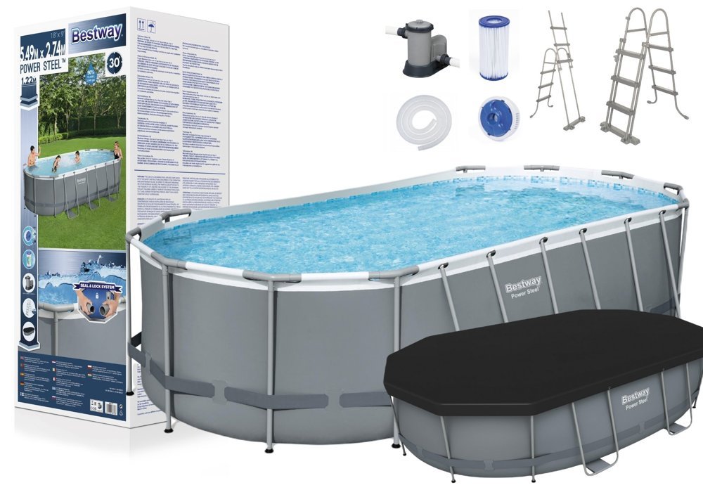 Best way, Power Steel Swim Vista Series Oval Pool Set with Filter Pump + Accessories 5.49m x 2.74m x 1.22m