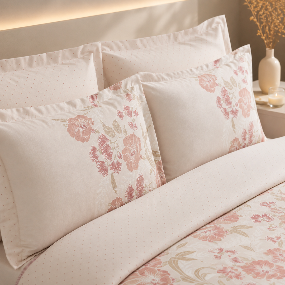 Karaca Home Tinas 100% Cotton Double Duvet Cover Set 200 x 220 cm – Baby Pink, 8680214366578