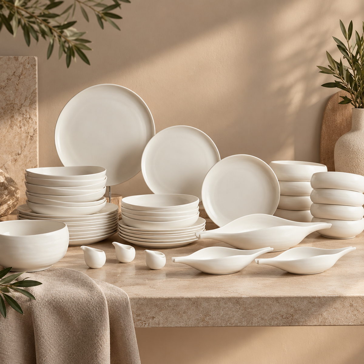 Karaca Earth Collection Clay 55-Piece Dinner Set for 12 People Red Dot Design Award-Winning Dinner Set, 8683650346579