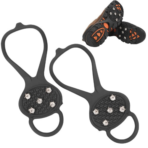 Non Slip Shoe Grips For Ice, Universal Gripper Spikes Ice Cleats Snow Grips Ice Fishing Gear Anti Slip Rubber Grips With 5 Steel Studs Crampon For Shoes And Boots