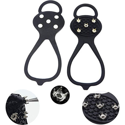 Non Slip Shoe Grips For Ice, Universal Gripper Spikes Ice Cleats Snow Grips Ice Fishing Gear Anti Slip Rubber Grips With 5 Steel Studs Crampon For Shoes And Boots