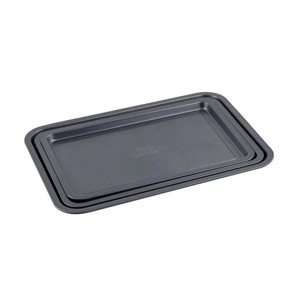 Betty Crocker Non-Stick Rectangular Pan Set Of 3Pcs, Durable Materials, Easy To Clean (30x20x1.3cm - 32x22x1.3cm - 35x25x1.3cm - Thickness. 4MM) [Grey], BC1048