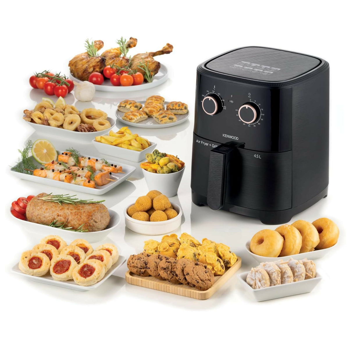 KENWOOD Airfryer + Grill XL 4.5L 1300W Air Fryer with Grill Function, Recipe Book, Rapid Hot Air Circulation for Frying, Grilling, Broiling, Roasting, Baking and Toasting HFP40.000BK Black