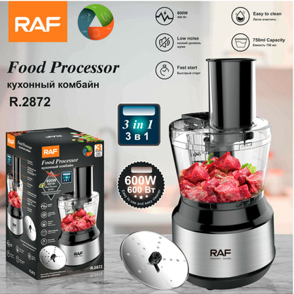 Raf R.2872 Food Processor 600W, 750ML Capacitiy, low noise , Stainless Steel