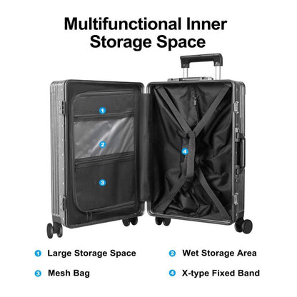 All-in-One Suitcase – Airline-Approved Carry-On with Laptop Compartment, USB/Type-C Charging, 360° Spinner Wheels and Smart Organized Interior – Grey, SK949B
