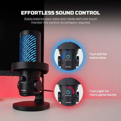 Fantech Leviosa Aura MCX04 USB Condenser Microphone | RGB & ENC Ideal for streamers, YouTubers, gaming, podcasts & recording