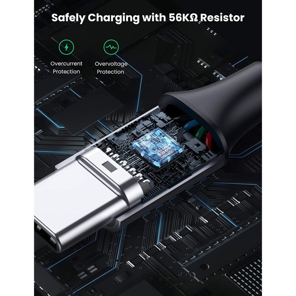 Ugreen, USB To USB-C 5V/3A Fast Cable Aluminum Braid (Black), Available in Different Sizes