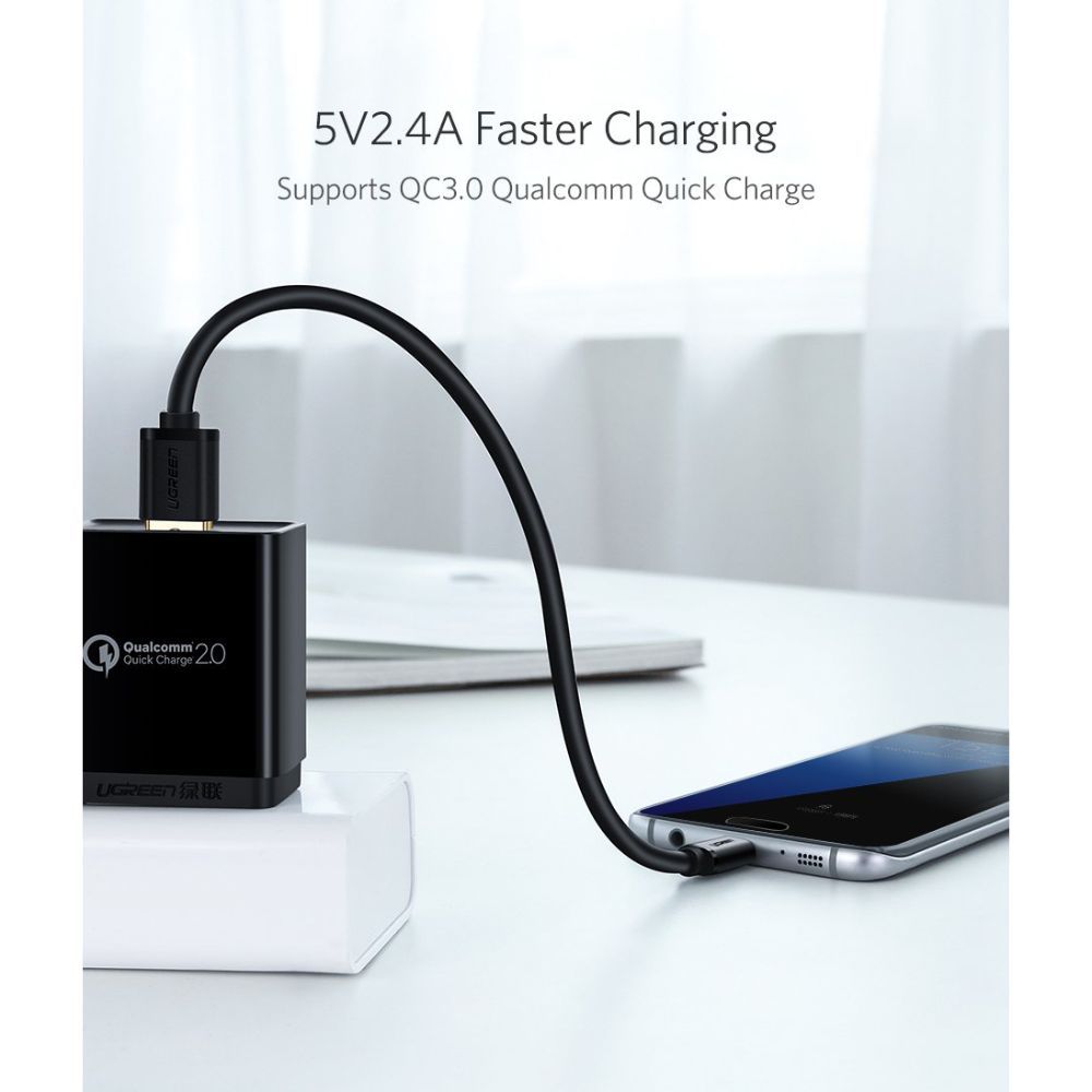 Ugreen, USB To Micro USB 2.4A Fast Charging Cable (Black), Available in Different Sizes