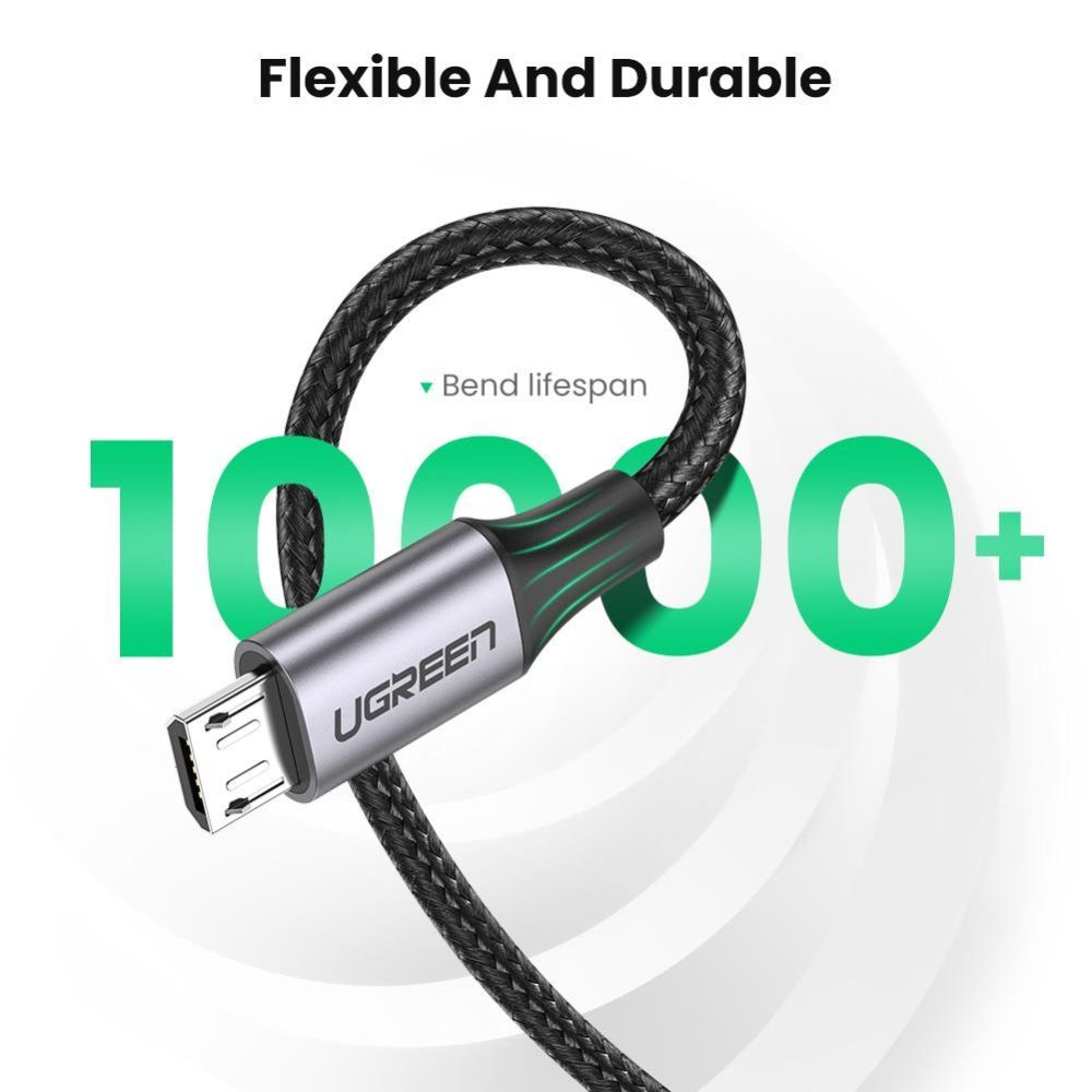 Ugreen, USB To Micro USB 2.4A Fast Cable Aluminum Braid 1.5M, Available in Different Colors
